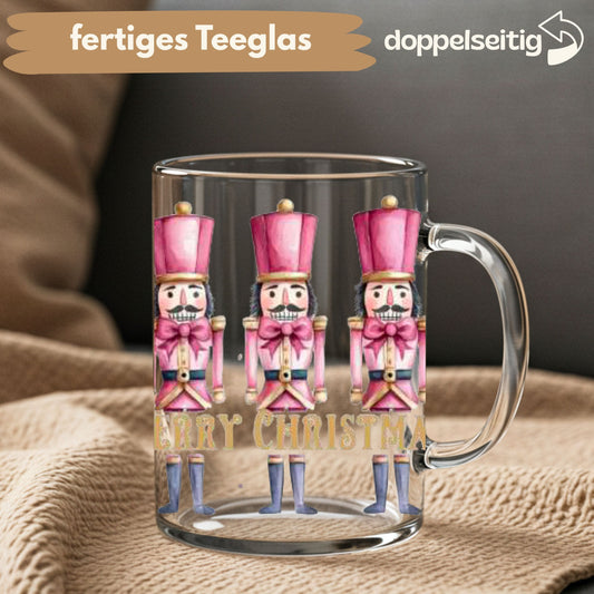 [ Doppelseitig ] 450 ml Teeglas mit Griff / Henkel | Nussknacker pink