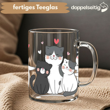 [ Doppelseitig ] 450 ml Teeglas mit Griff / Henkel | Meow Love