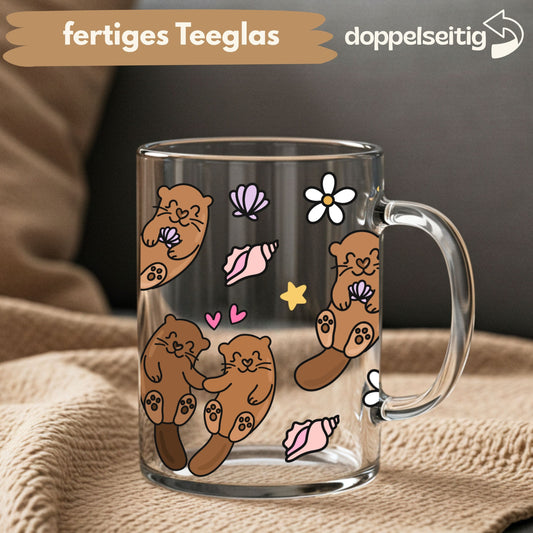 [ Doppelseitig ] 450 ml Teeglas mit Griff / Henkel | Otter