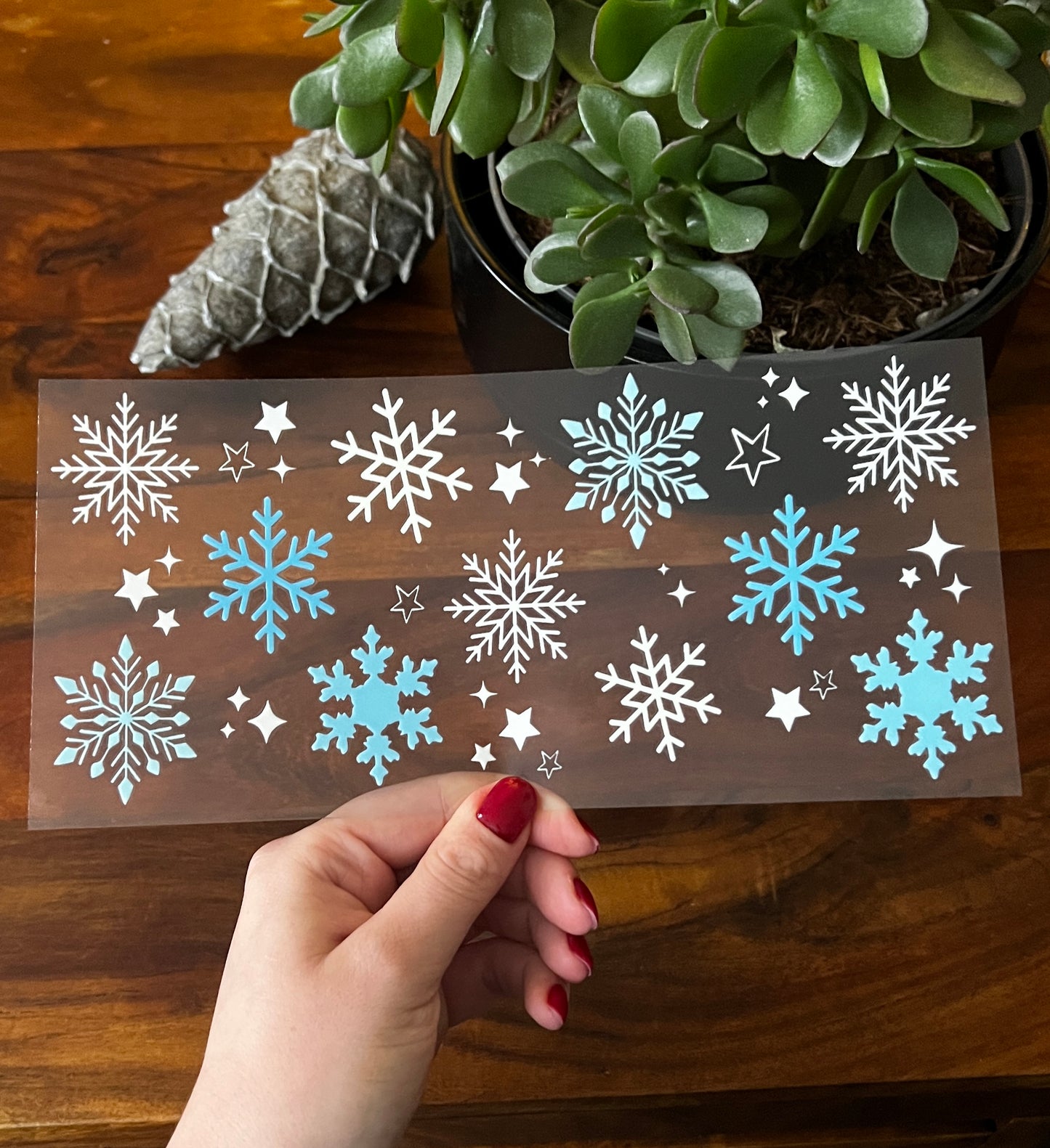 [ Doppelseitig ] 500 ml Trinkglasaufkleber | Schneeflocken